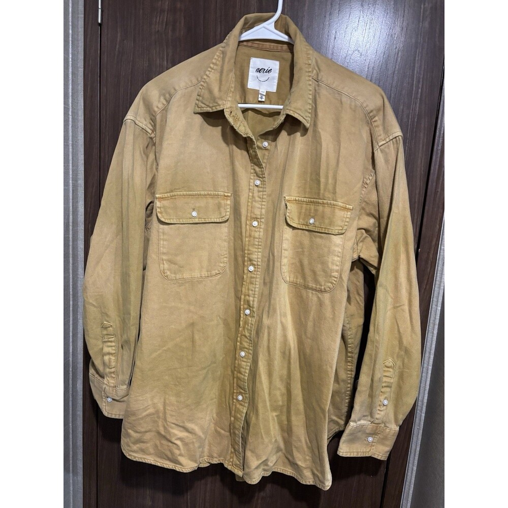 Aerie Oversized Button Down Shirt Utility Mustard Women’s Small Shacket